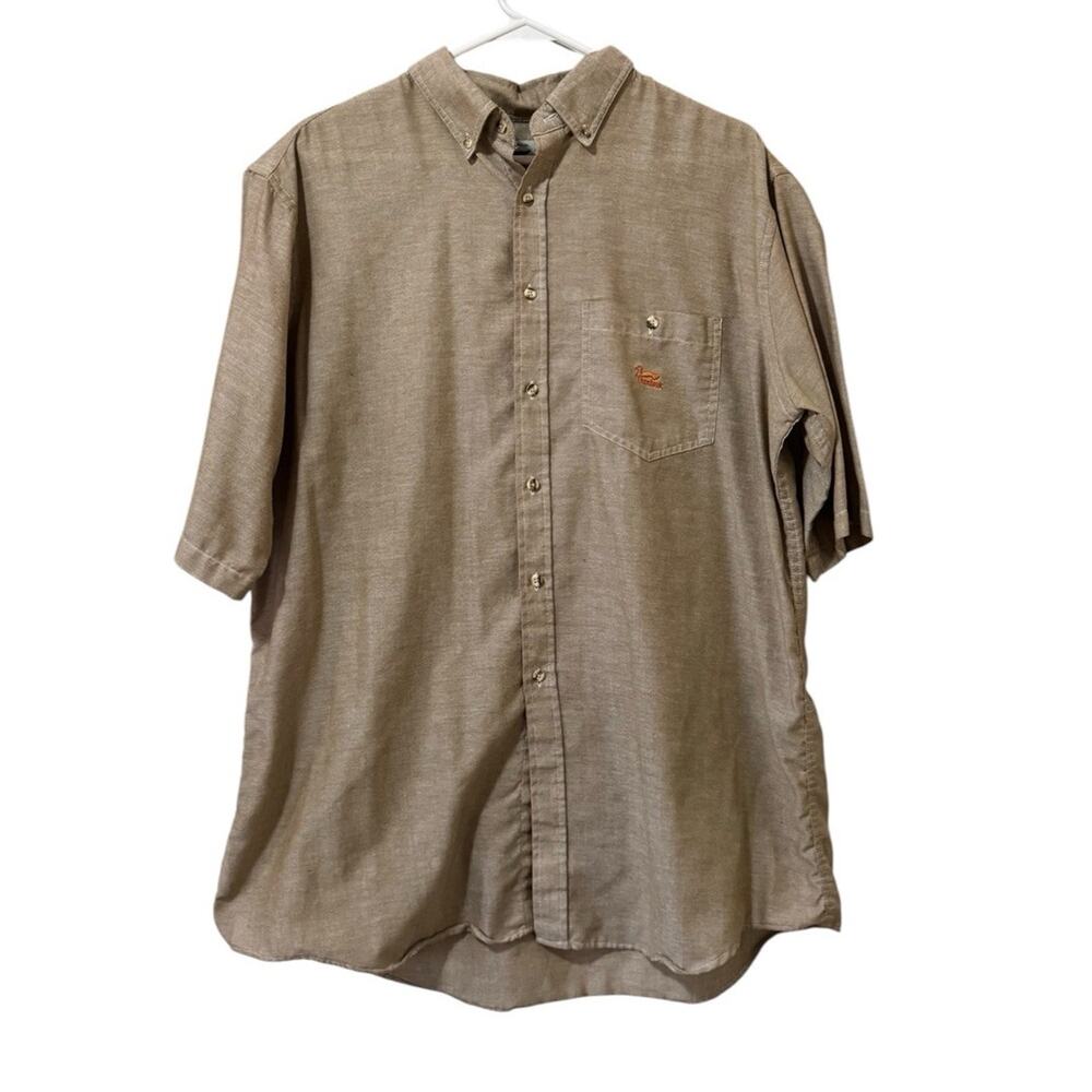 Duxbak Men Sz XL Brown Canvas‎ Short Sleeve Button Up Shirt Hunting Duck Pockets